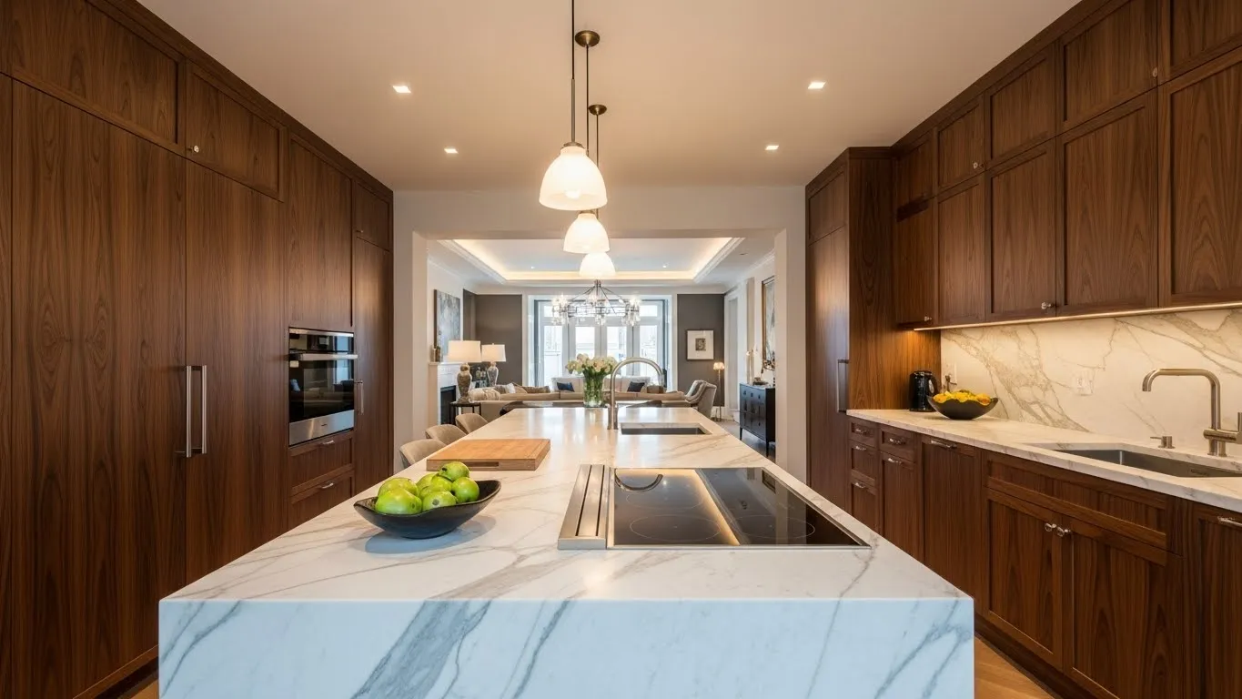 Deep custom kitchen drawers with specialized organizers for pots and pans.